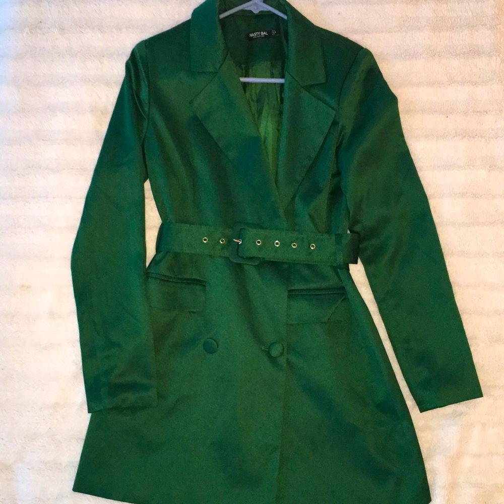 Nasty Gal Emerald Green Suit Collar Mini Dress, Size 4